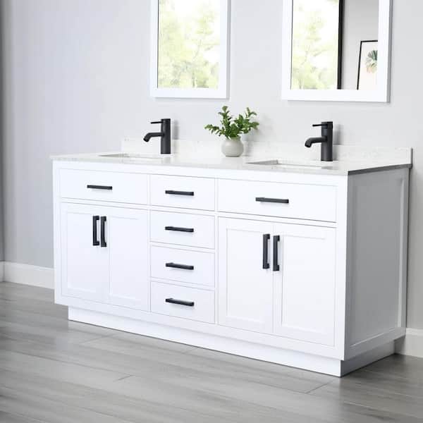 Beckett TK 72 in. W x 22 in. D x 35 in. H Double Bath Vanity in White with Carrara Cultured Marble Top