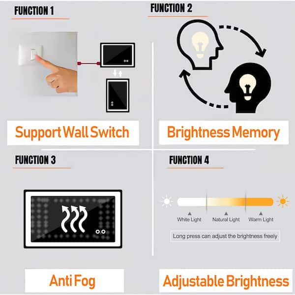 Classic 40 in. W x 24 in. H Large Rectangular Frameless Anti-Fog LED Light Wall Bathroom Vanity Mirror Front Light