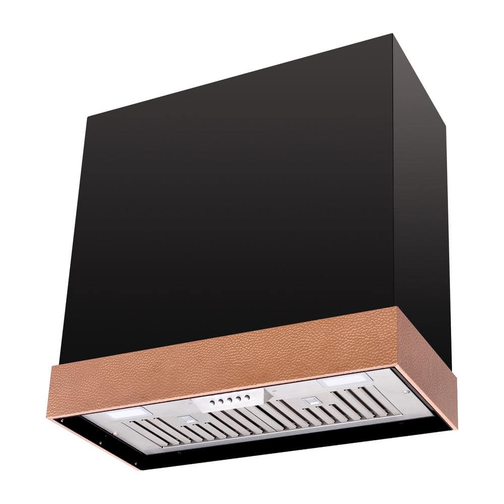 Akicon 30 in. 600 CFM Ducted Wall Mount Range Hood with Push Control, LED Lights and Charcoal Filter, in Black with Copper