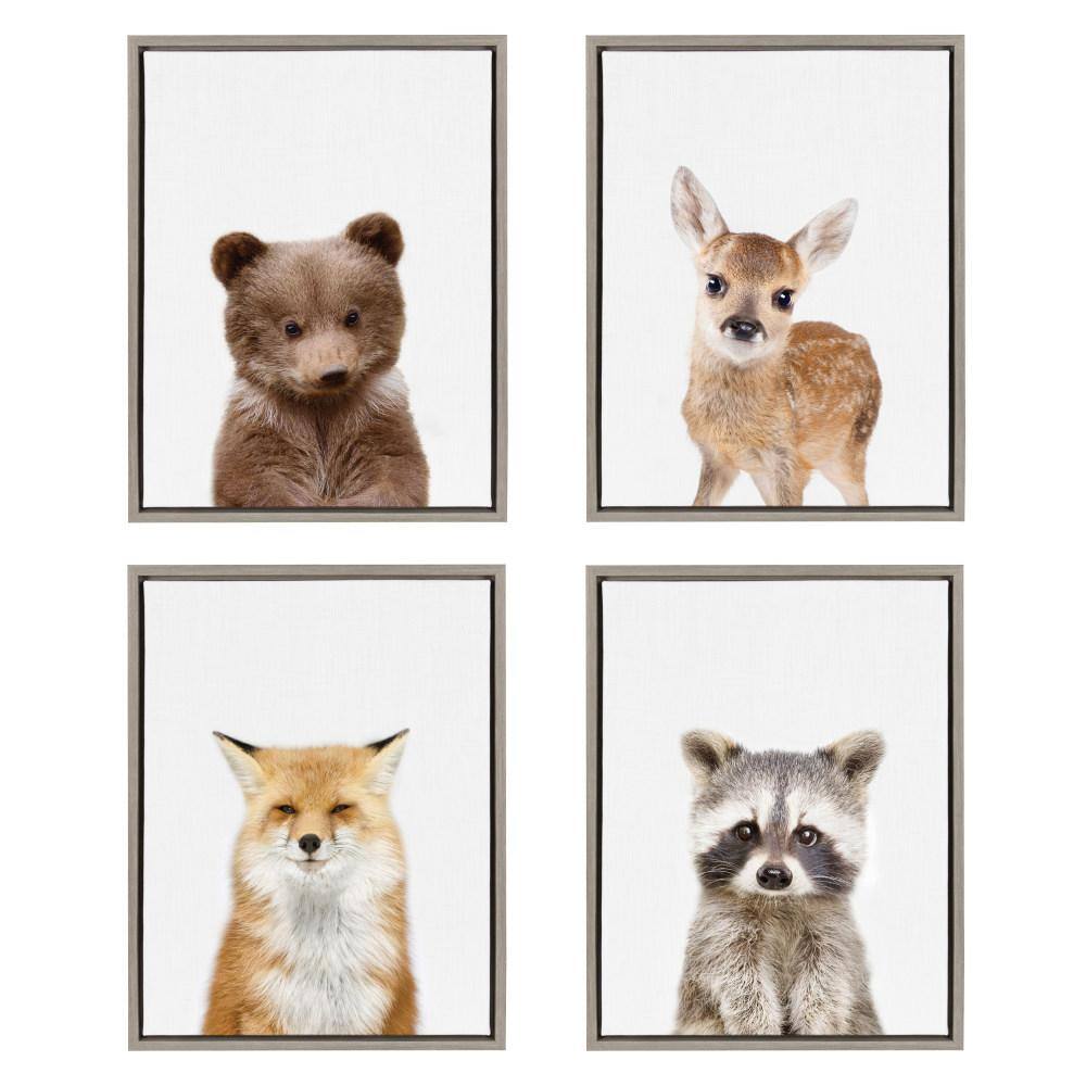 Gray Framed Fox Portrait Canvas Wall Art for Kids
