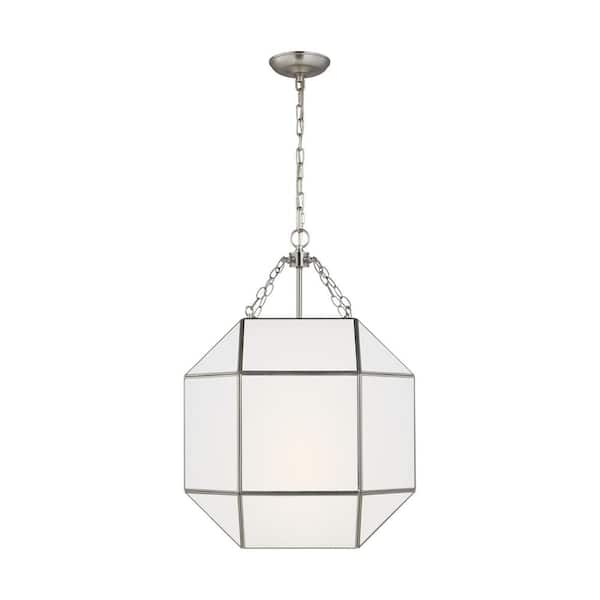 Generation Lighting Morrison Medium 3-Light Brushed Nickel Panel Hanging Pendant Light with White Glass