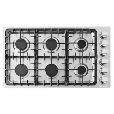 36 in. Gas Cooktop in Stainless Steel with 6 Italian Made Burners