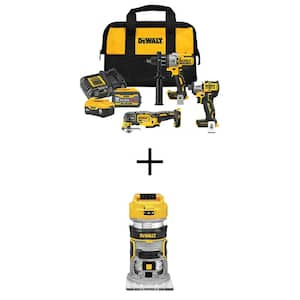 20V Lithium-Ion Cordless 3-Tool Combo Kit and Fixed Base Compact Router with FLEXVOLT 9 Ah, 20V 6 Ah Batteries & Charger