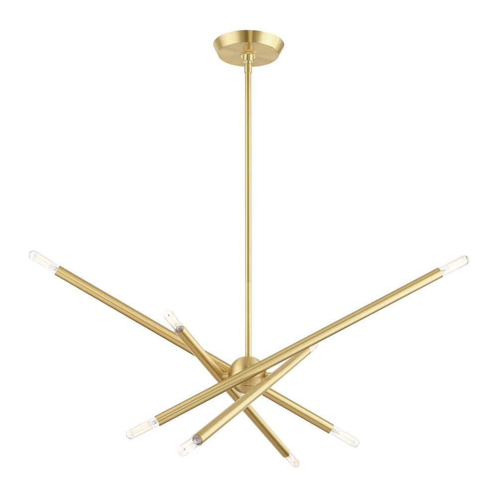 Soho Satin Brass 8-Light Linear Chandelier with Crystal Accents