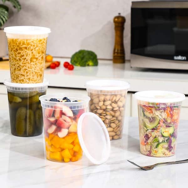 32 oz. Plastic Deli and Food Storage Containers with Lids for Soup Containers, Takeout and Meal Prep Storage (20-Pack)