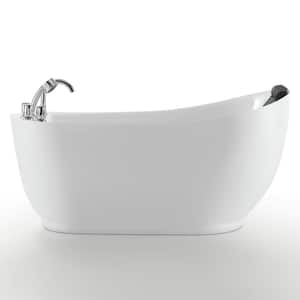 Luxury 59 in. Right Hand Drain Acrylic Freestanding Flatbottom Whirlpool Bathtub in White with Faucet