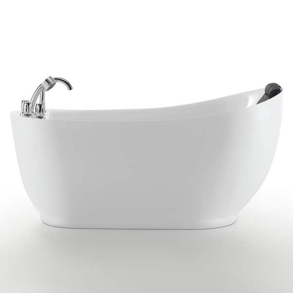 Empava Luxury 59 in. Right Hand Drain Acrylic Freestanding Flatbottom Whirlpool Bathtub in White with Faucet