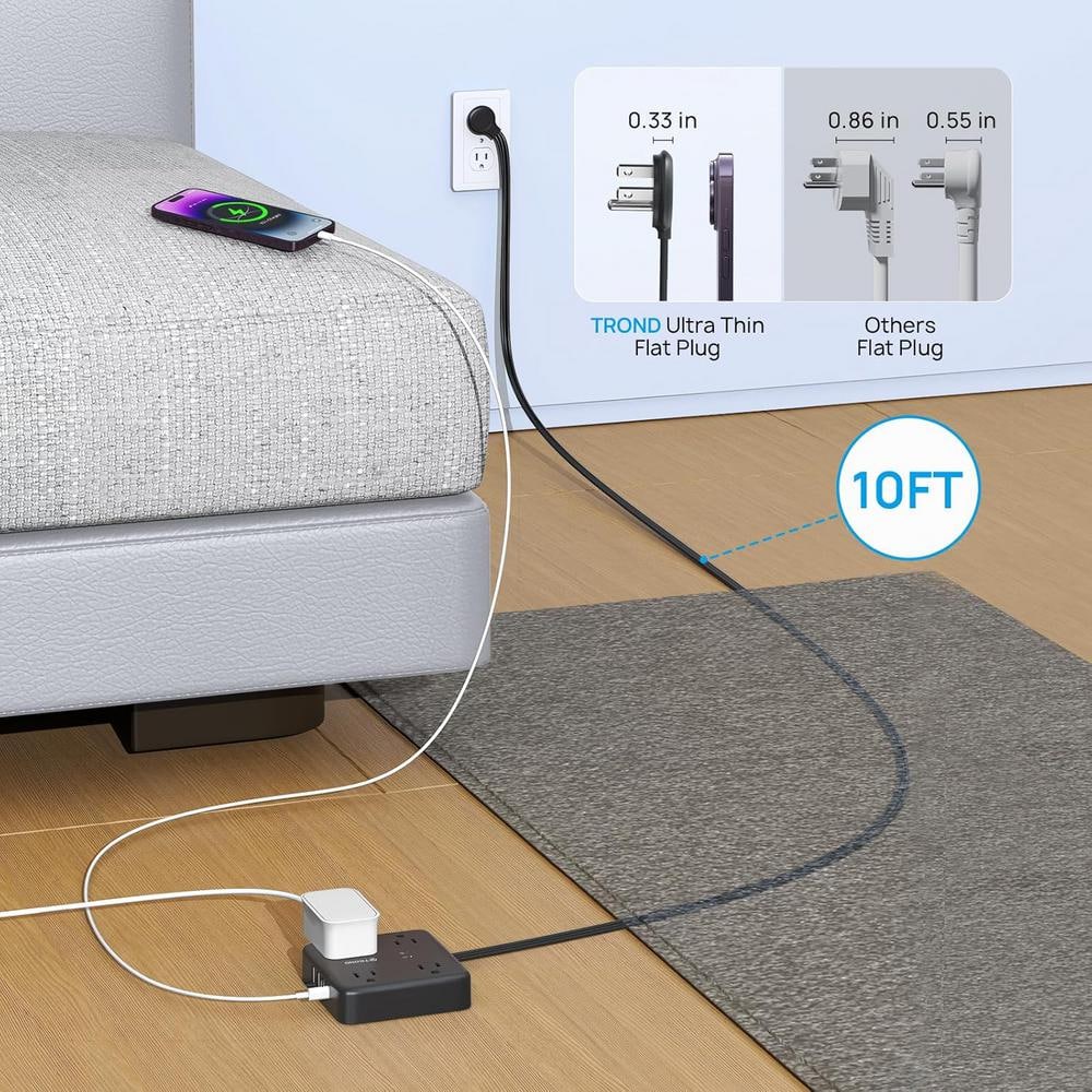 Black 4-Outlet Power Strip with USB-A and USB-C Ports