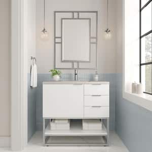 Brearly 36 in. W x 22 in. D x 35 in. H Single Sink Freestanding Bath Vanity in Glossy White with Pietra Gray Quartz Top