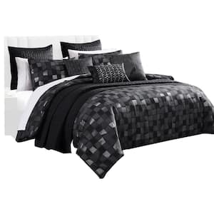 Eve 10- Piece Black and Gray Solid Print Polyester King Comforter Set