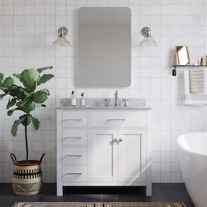 Bristol 37 in. W x 22 in. D x 35.25 in. H Freestanding Bath Vanity in White with White Marble Top