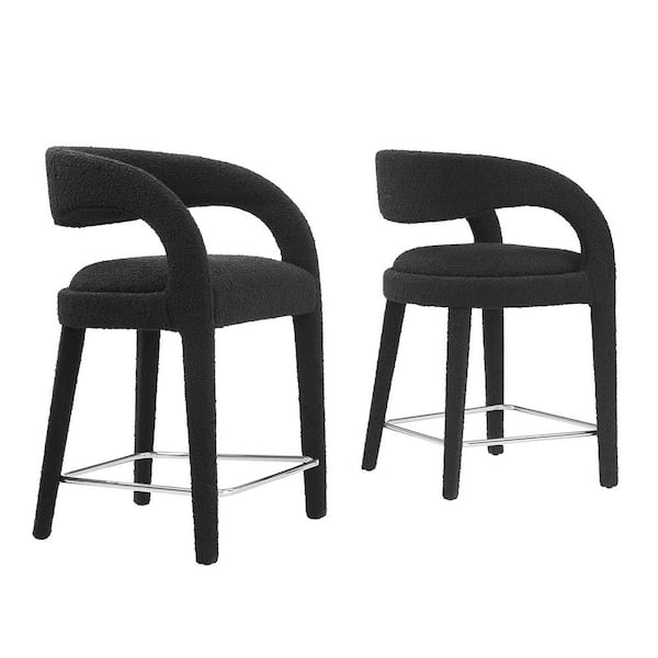 MODWAY Pinnacle 24.5 in. Black Silver Rubber Wood Boucle Upholstered Counter Stool (Set of 2)