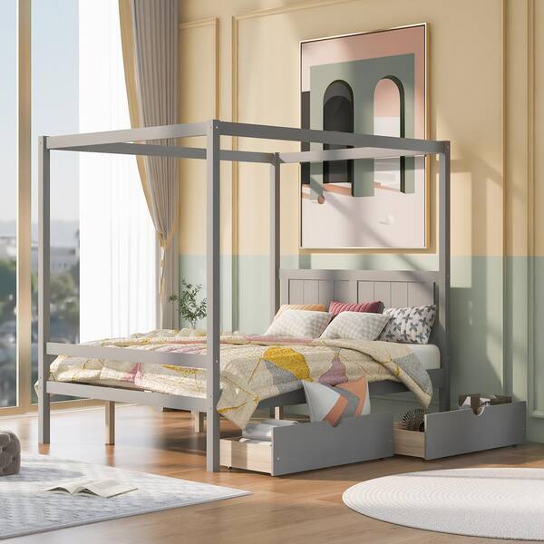 Grey wood 2024 canopy bed