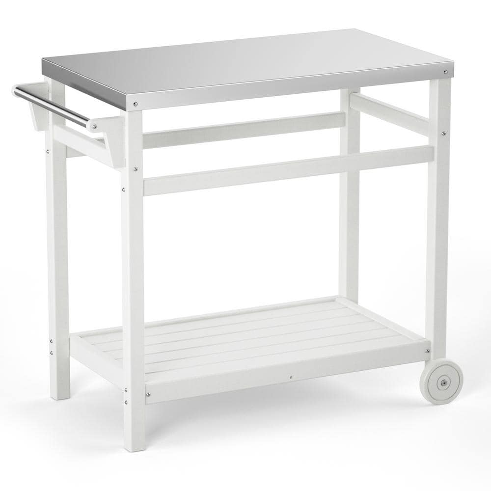 Outdoor Grill Cart Features 2 Wheels and 2 legs for Pizza Ovens and Backyar