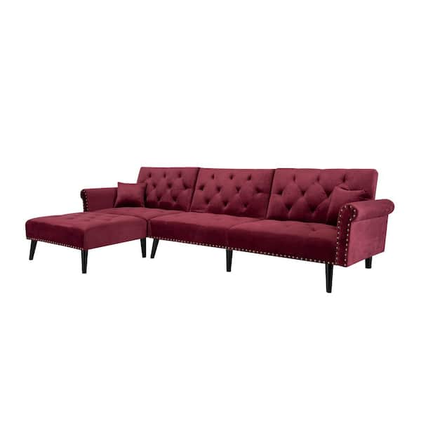 115 In W Red Velvet Twin Sleeper Size, Red Sofa Bed Sectional