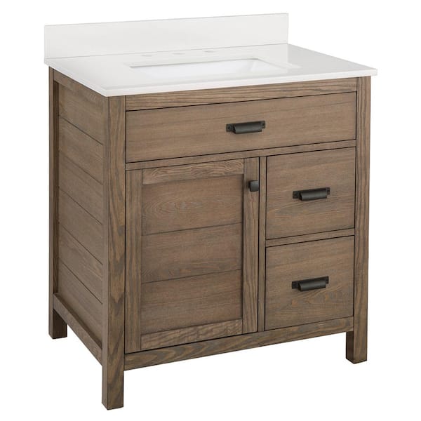 Home Decorators Collection - Stanhope 31 in. Single Sink Reclaimed Oak Bath Vanity with Crystal White Engineered Stone Top (Assembled)