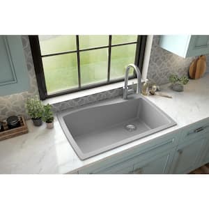 Drop-In Quartz/Granite Composite 34 in. 1-Hole Single Bowl Kitchen Sink in Grey