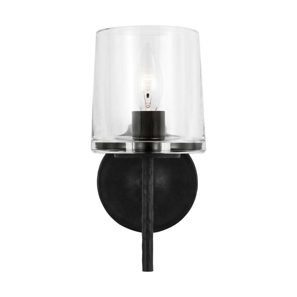 Aged Iron Clear Glass Dimmable Sconce with Torpedo Bulb
