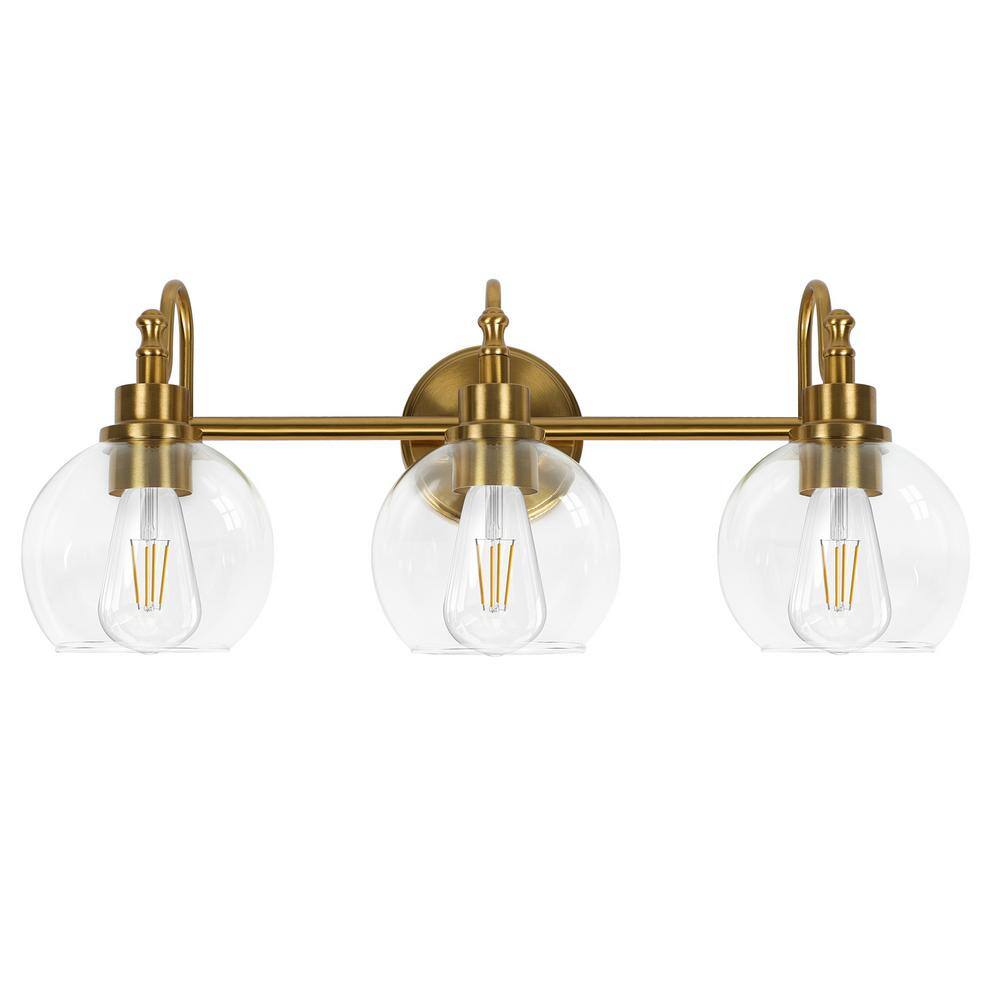 BICIK 22.4 in. 3-Light Gold Bathroom Vanity Light with Classic Globe ...