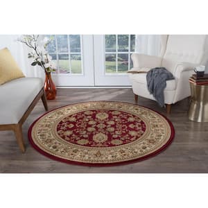 Sensation Border Red 6 ft. Round Indoor Area Rug