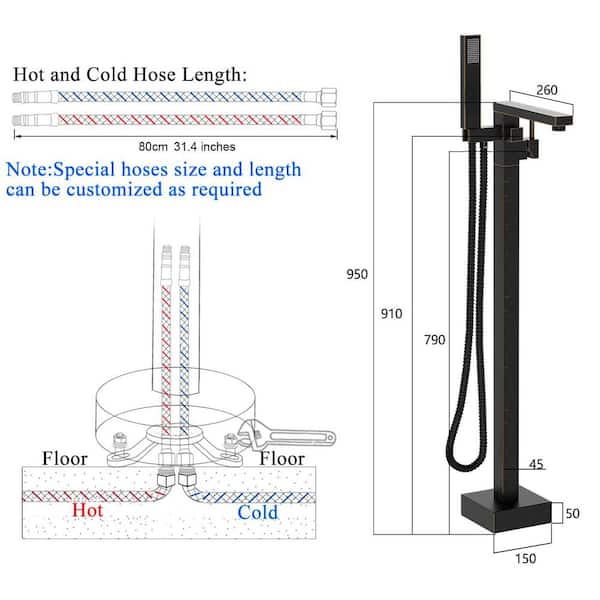 Single-Handle 90-Degrees Freestanding Tub Faucet with Hand Shower Head in Venetian Bronze