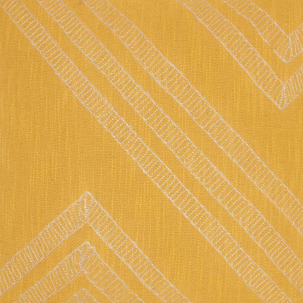 Golden Yellow Embroidered Cotton Throw Pillow with Tassels, 20x20