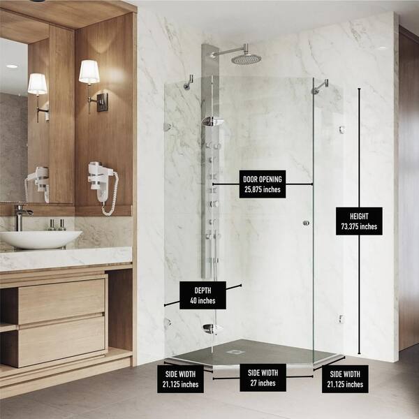 Vigo VG6061CHCL42 Verona Frameless Neo-Angle Shower Enclosure with Chrome Hardware