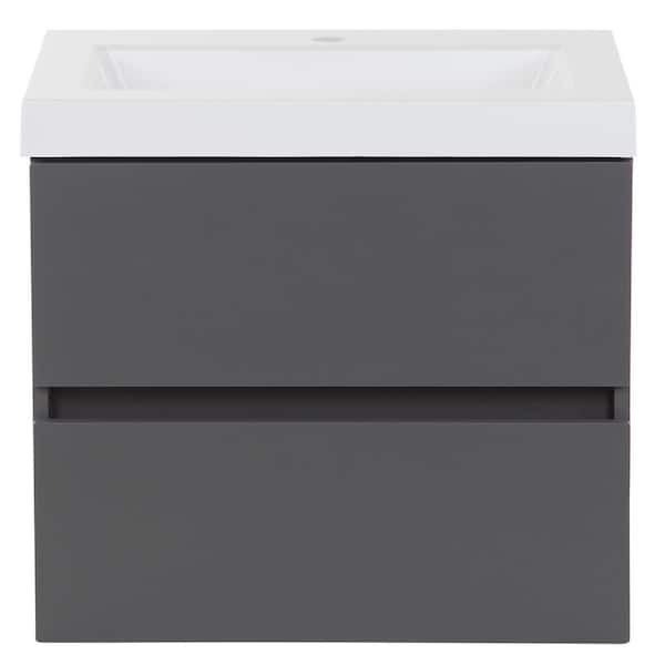 Rawlins 25 in. Single Sink Cement Floating Bath Vanity with White Cultured Marble Top (Assembled)