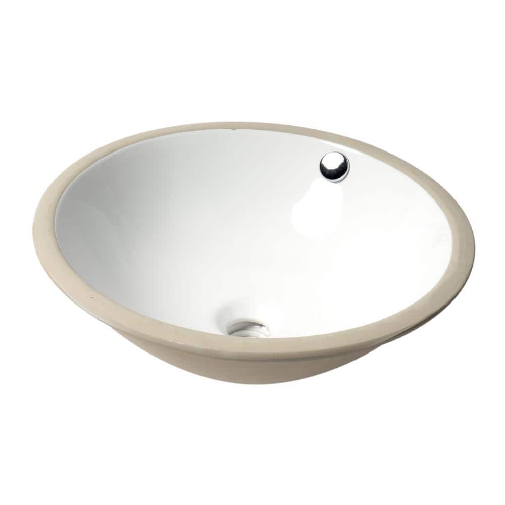 White Ceramic Round Undermount Bathroom Sink with Overflow