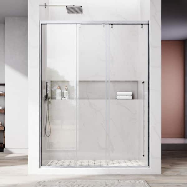 UKS13-R 46 to 49 in. W x 76 in. H Triple Bypass Sliding Semi-Frameless Shower Door in Brushed Nickel, 5/16" Clear Glass