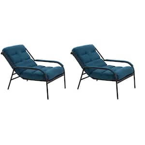 TD Garden Metal Lounge Outdoor Chair Ergonomic Comfort with Blue Cushion(Set of 2)