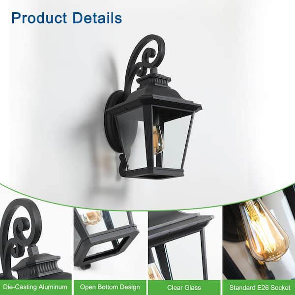 Black 1-Light Outdoor Hardwired Wall Lantern Sconce Outdoor Porch