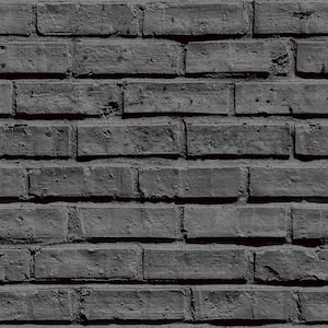 Black Brick Paper Non-Pasted Wallpaper Roll (Covers 57.26 Sq. Ft.)