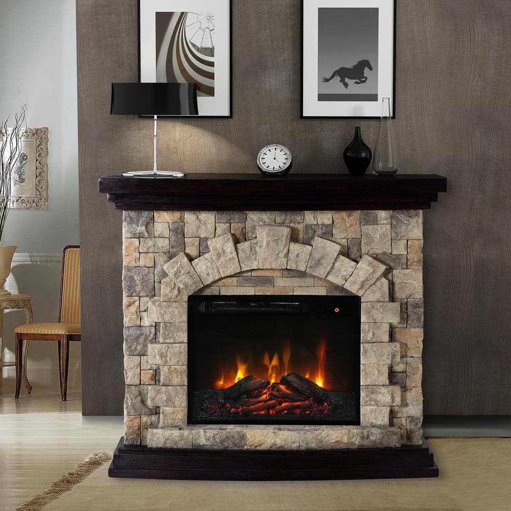 45 in. W Freestanding Electric Fireplace in Tan