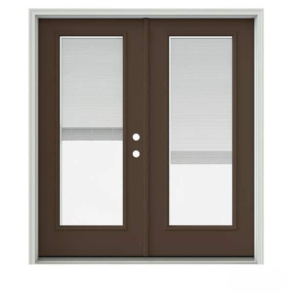 72 in. x 80 in. Dark Brown Left-Hand/Inswing Steel French Patio Door w/ 1-Lite Low-E Glass, Mini Blind, Rot Resist Jamb