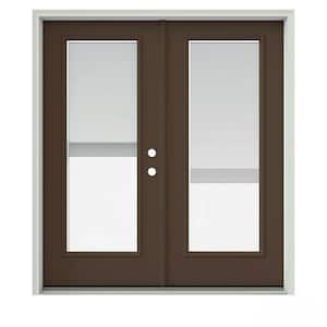 72 in. x 80 in. Dark Chocolate Painted Steel Left-Hand Inswing Full Lite Glass Active/Stationary Patio Door w/Blinds