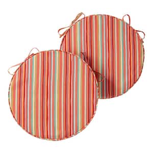 18 in. x 18 in. Watermelon Stripe Round Outdoor Seat Cushion (2-Pack)