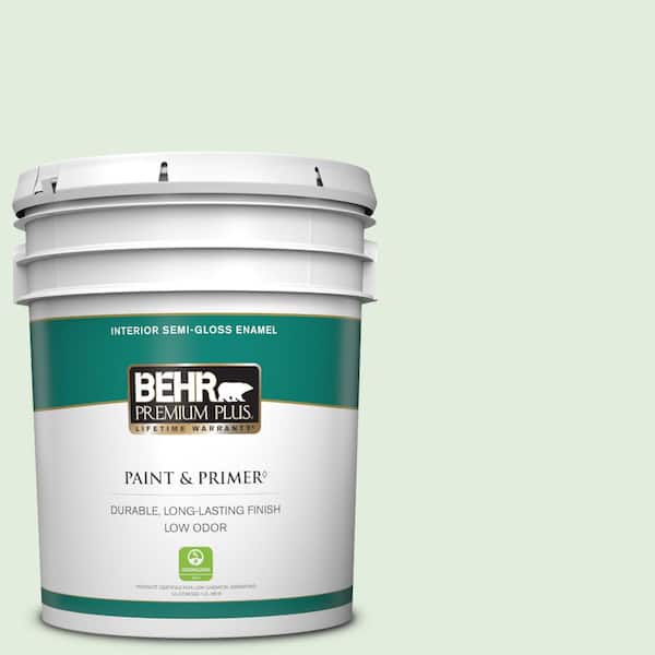BEHR PREMIUM PLUS 5 gal. #M400-1 Establish Mint Semi-Gloss Enamel Low Odor Interior Paint & Primer