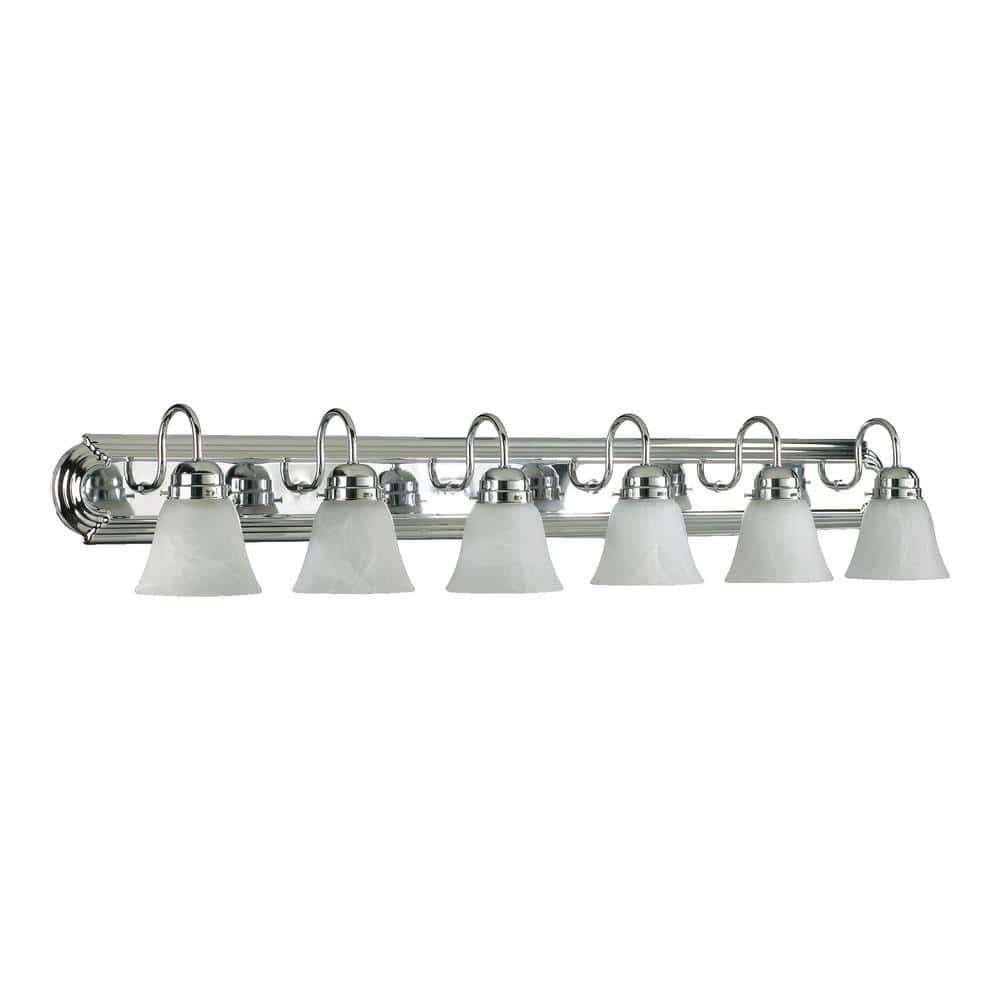 48" Chrome Vanity Light with Faux Alabaster Glass Shades