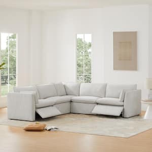 Luna 107 in. Light Grey 5-Piece Fabric Modern Modular Power Sofa with 2 Power Footrests for Livingroom and Bedroom