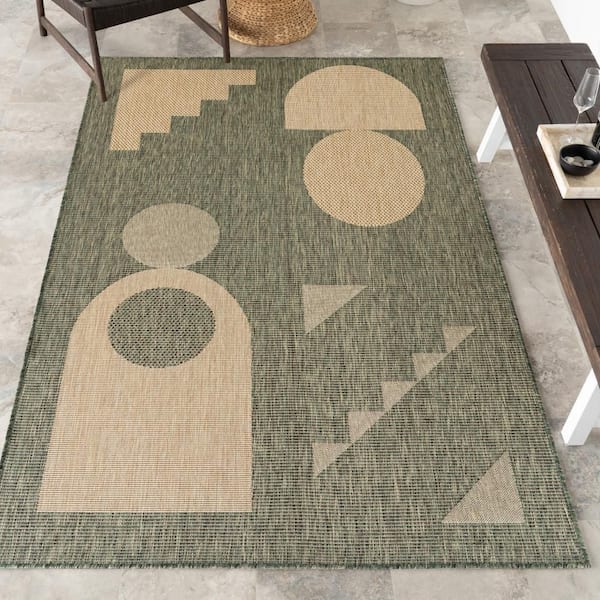 Anslie Geometric Green 4 ft. x 6 ft. Outdoor Area Rug