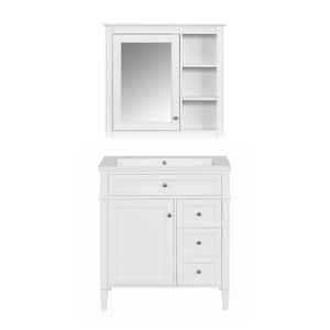 30 in. W. x 18 in. D x 33 in. H Single Sink Bath Vanity in White with White Resin Top, Left Door and Mirror Cabinet