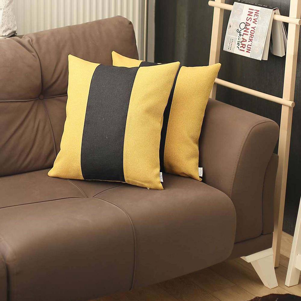 Boho-Chic Set of 2 Handcrafted Decorative Throw Pillow Cover Solid Jacquard 12" x 20" Black & Yellow Lumbar Pillowcase for Couch, Bedding