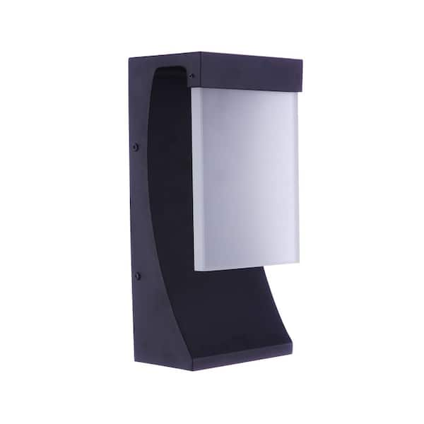 Vault 12 in. Midnight Finish Indoor/Outdoor Hardwired Integrated LED Wall Lantern Sconce w/ Frost Glass