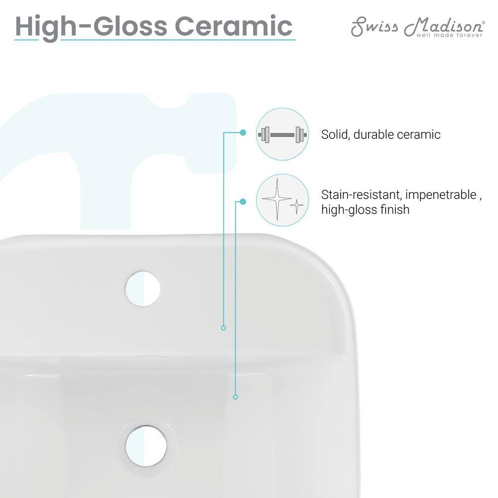 Carre 18" White Ceramic Wall-Mount Bathroom Sink