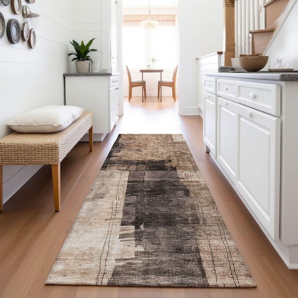 Mayfield Premium Machine Washable Abstract AMF1202 Brown 2 ft. 3 in. x 7 ft. 6 in. Runner Rug