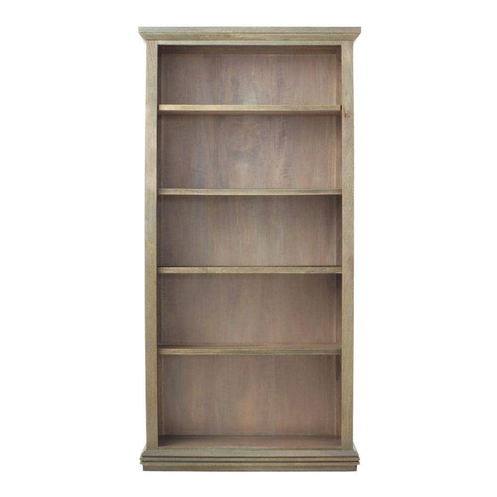72 in. Antique Gray Wood 5-shelf Standard Bookcase with Adjustable Shelves