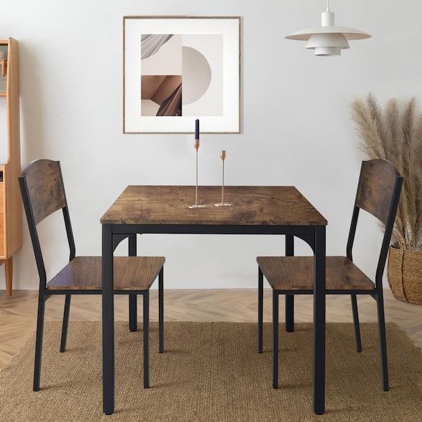 VEIKOUS 3-Piece Metal and Wooden Dining Table Set with 2 Side Chairs