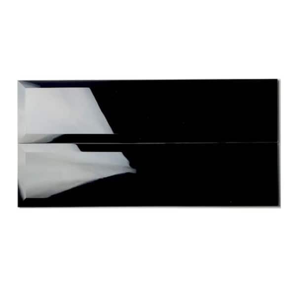 Reflections 3 in. X 12 in. Beveled Black Glass Peel And Stick Subway Tile (11 sq.ft./Case)