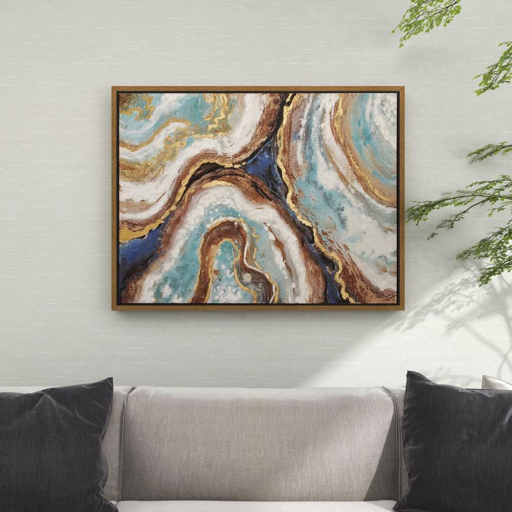 Large Multicolor Abstract Geode Canvas Wall Art with Gold Frame